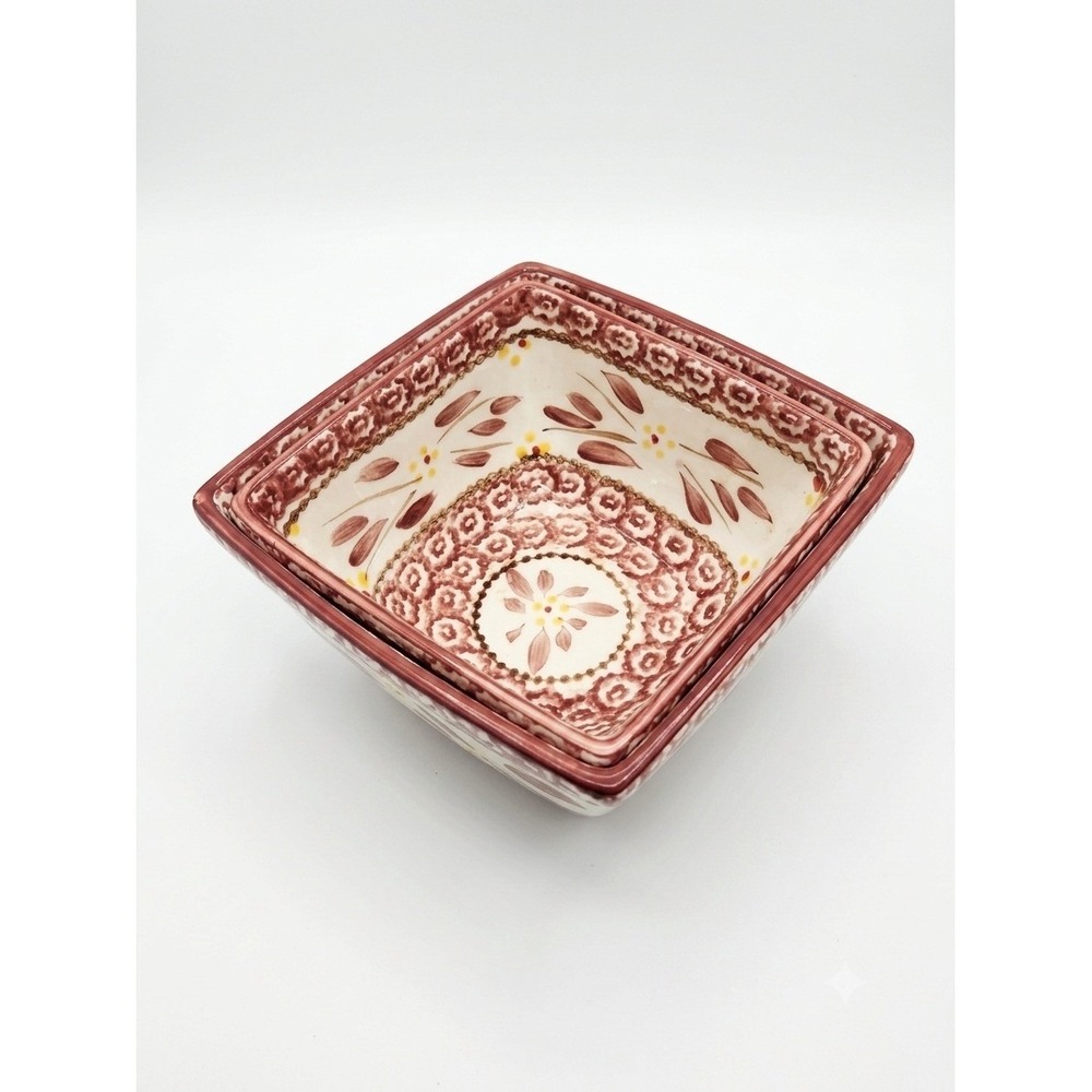 Temp-tations Old World Cranberry Nesting Square Bowls Set 1.0 Qt & 1.5 Qt